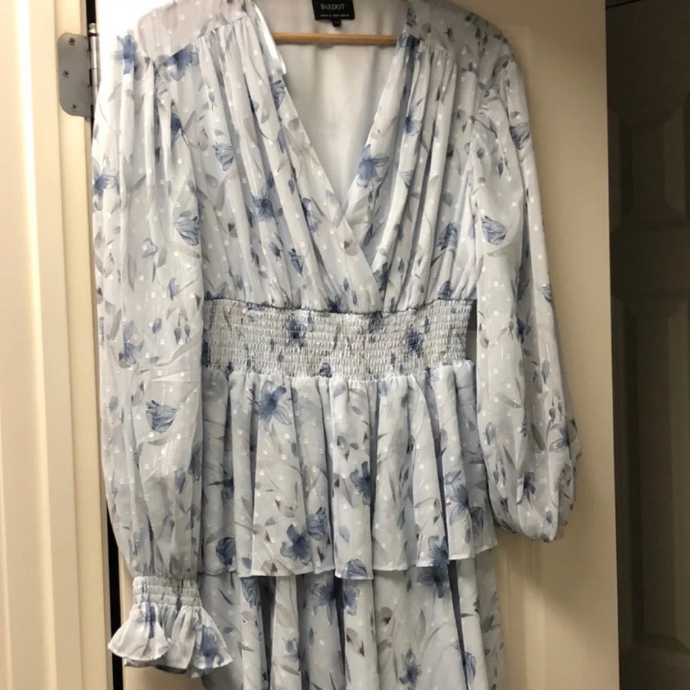 Bardot Malina Blue Lily Floral Dress - size M - Picture 2 of 4